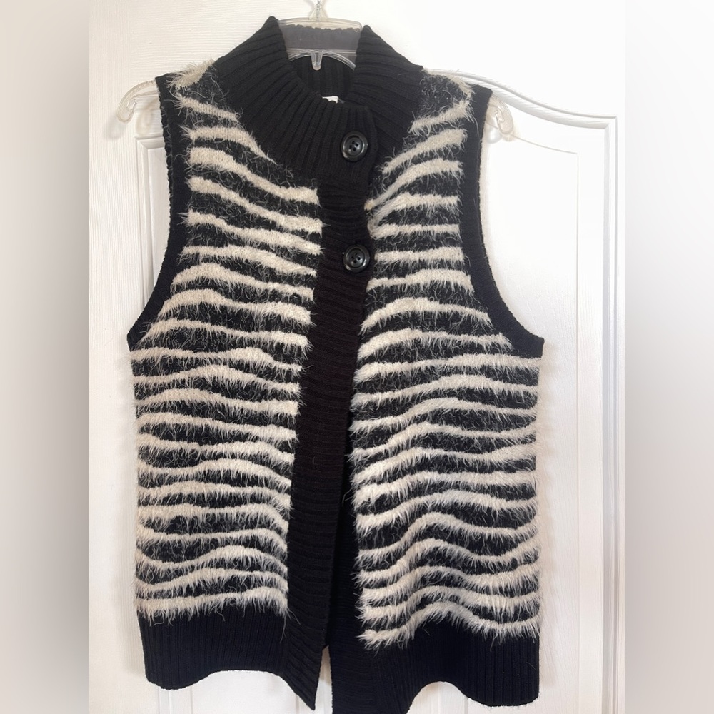 Chico’s Alaina Vest - Black Cream Stripes - Size 1 - Mohair